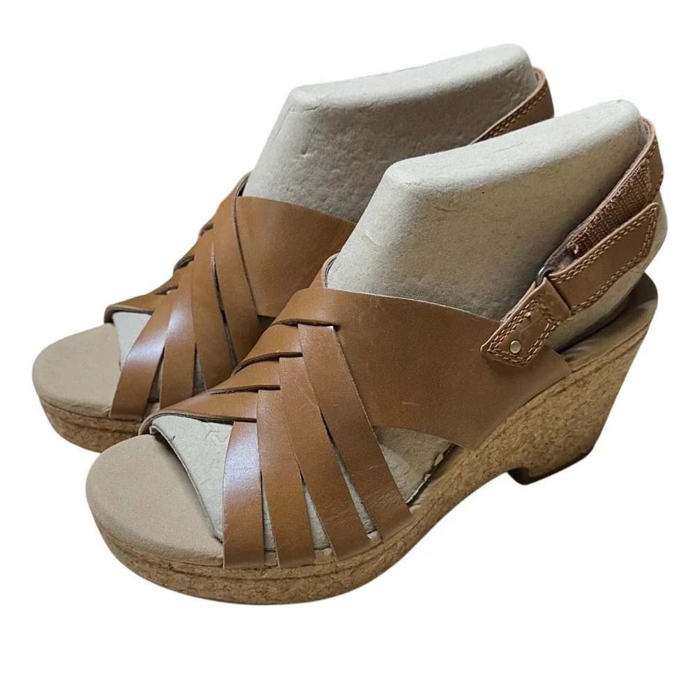 Clarks Collection Woven Leather Wedge Giselle Glow Light Tan Women's 6M NIB - Picture 5 of 11
